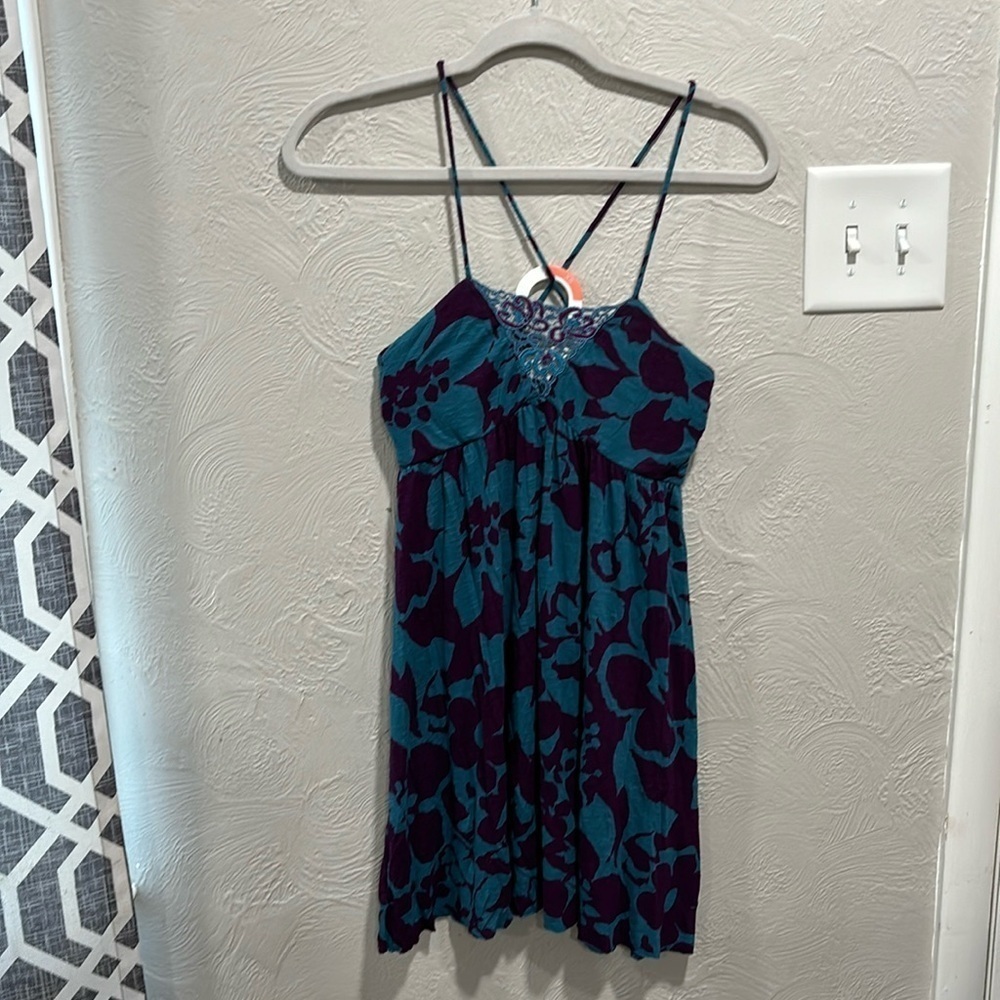 Free People Y2K Blue And Purple babydoll Dress Tunic Size Small